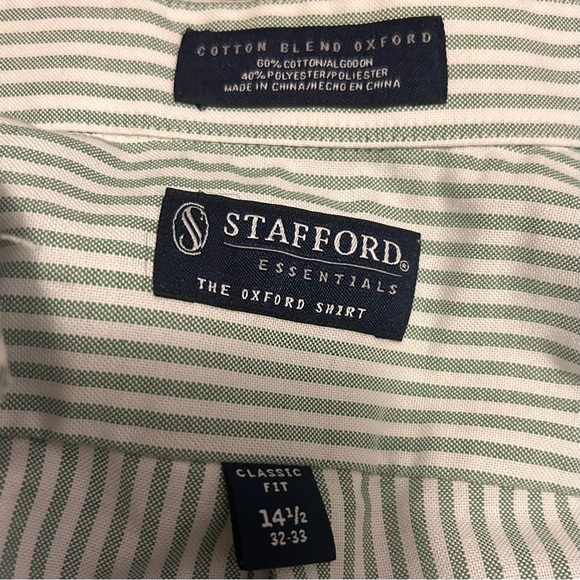 Stafford Essentials The Oxford Shirt Striped Dress Shirt Men's Size 14 1/2 32-33 - Picture 4 of 4